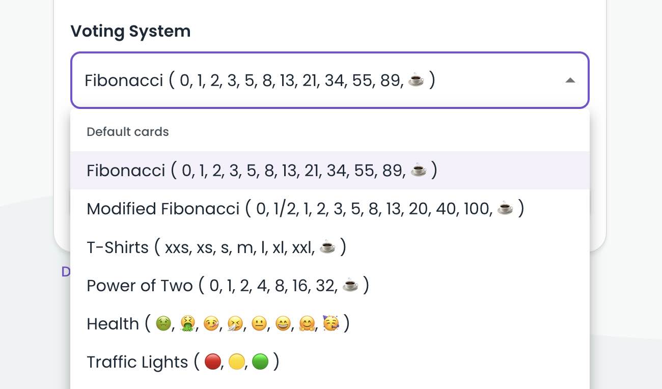 Planning Poker default voting options