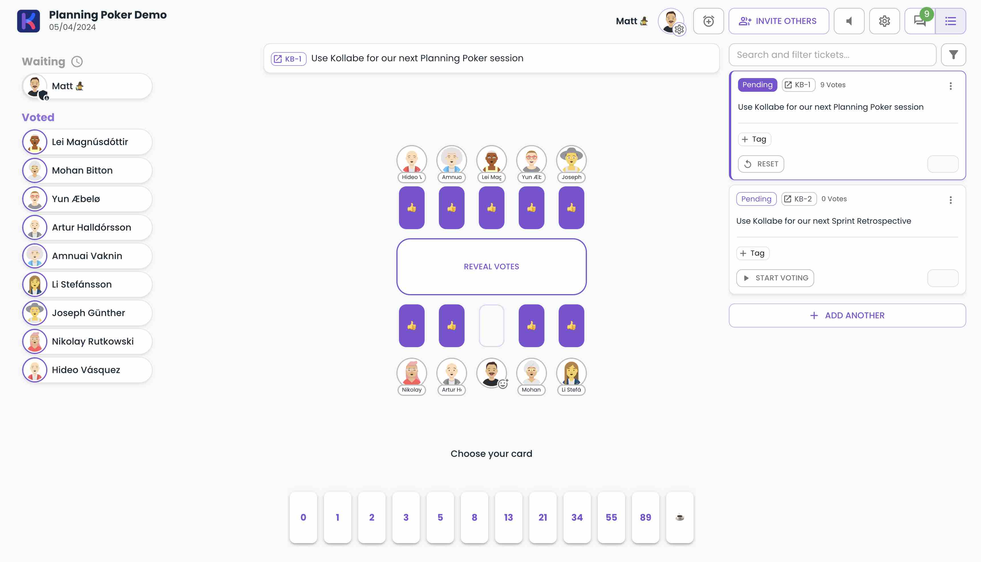 Planning Poker on Kollabe