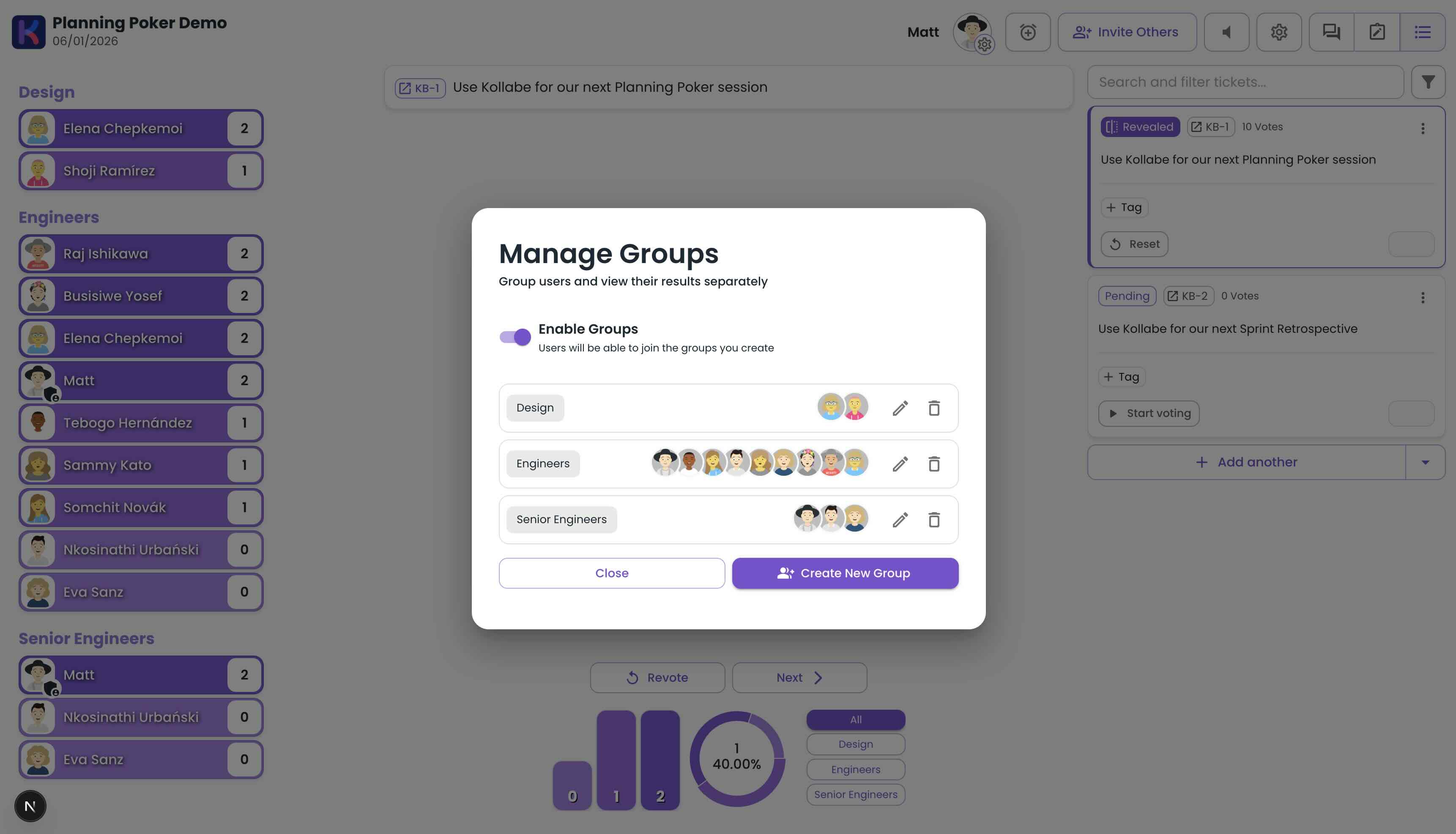 Assigning users to multiple groups in planning poker session